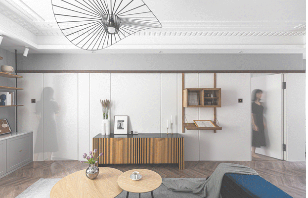 電視背景墻后面的隱藏式門